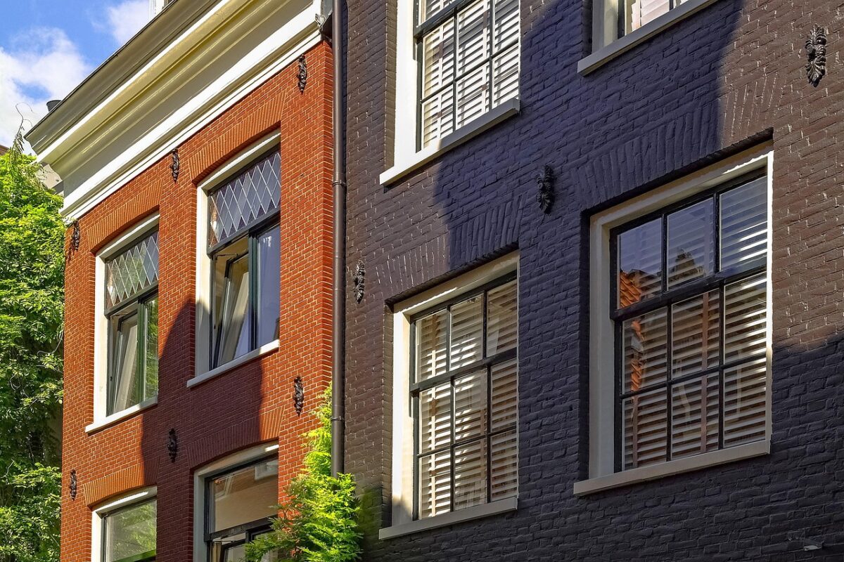home, house, facade, brick, painted brick, brown, ivy, amsterdam, netherlands, holland, europe
